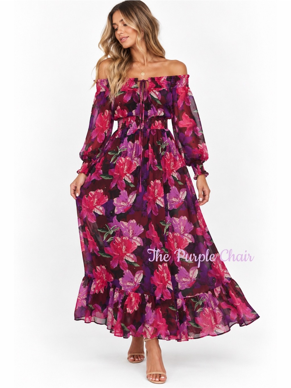 PETAL & PUP NWT Luanne Floral Off the Shoulder Long Sleeve Maxi Dress